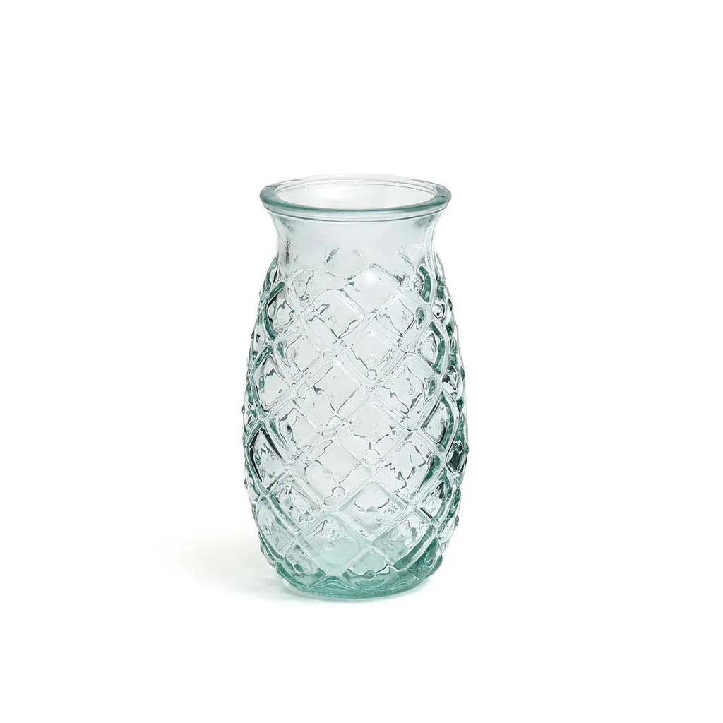 Vase en verre clair avec texture ananas, couleur bleue, modèle M