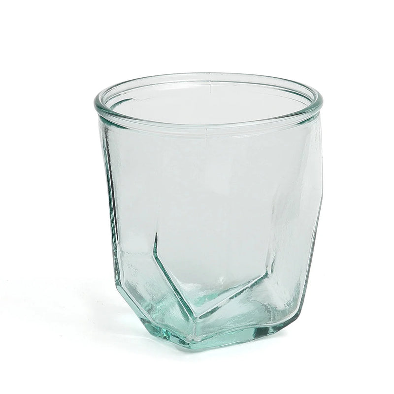 Verre à eau design origami en verre recyclé bleu – Ø9 cm