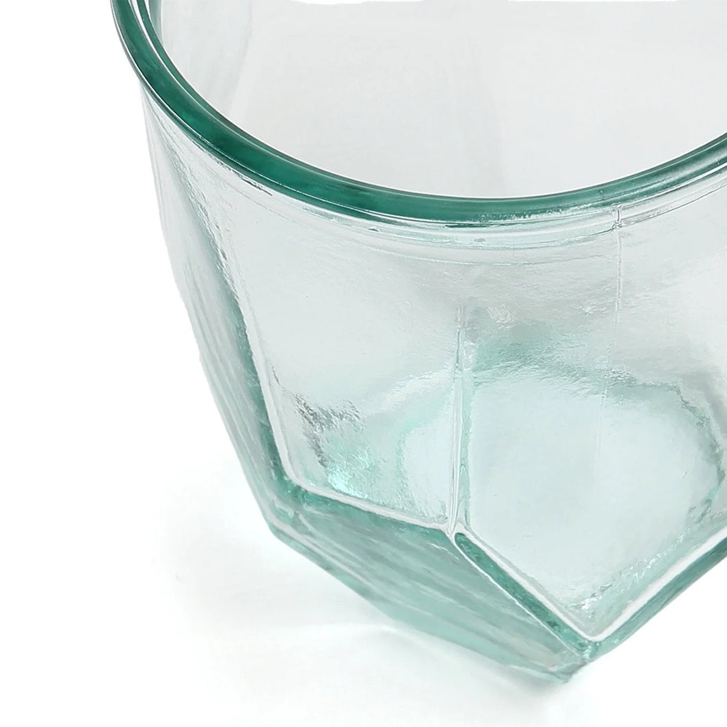 Verre à eau design origami en verre recyclé bleu – Ø9 cm