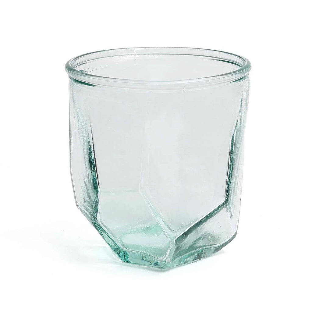 Verre à eau design origami en verre recyclé bleu – Ø9 cm