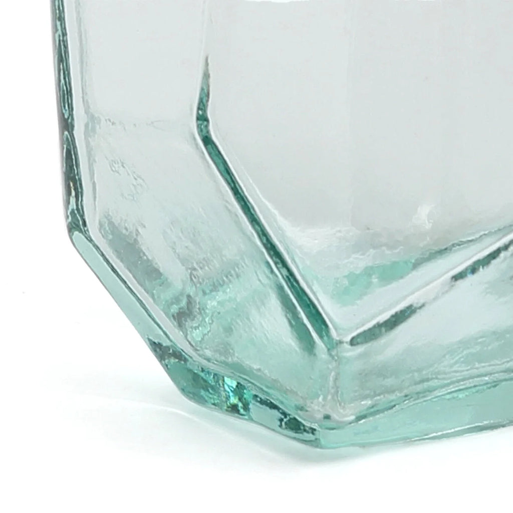 Verre à eau design origami en verre recyclé bleu – Ø9 cm