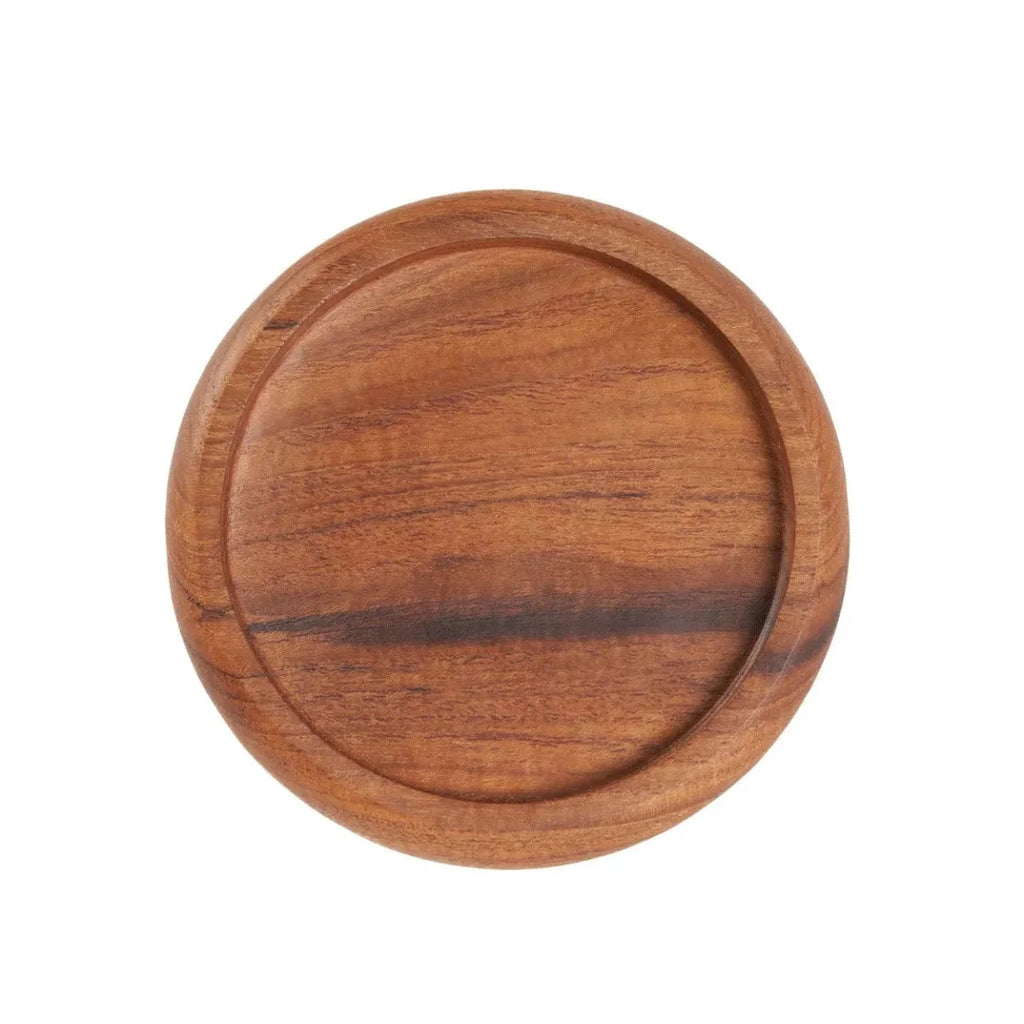 Sous-verre en bois de teck rond, grain naturel brun