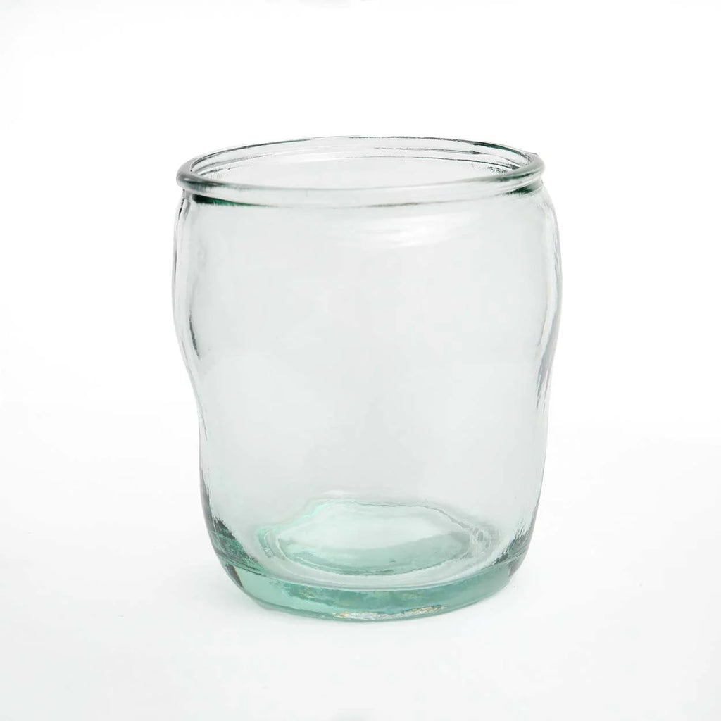 Verre cylindrique bleu en verre recyclé – H10,5 cm