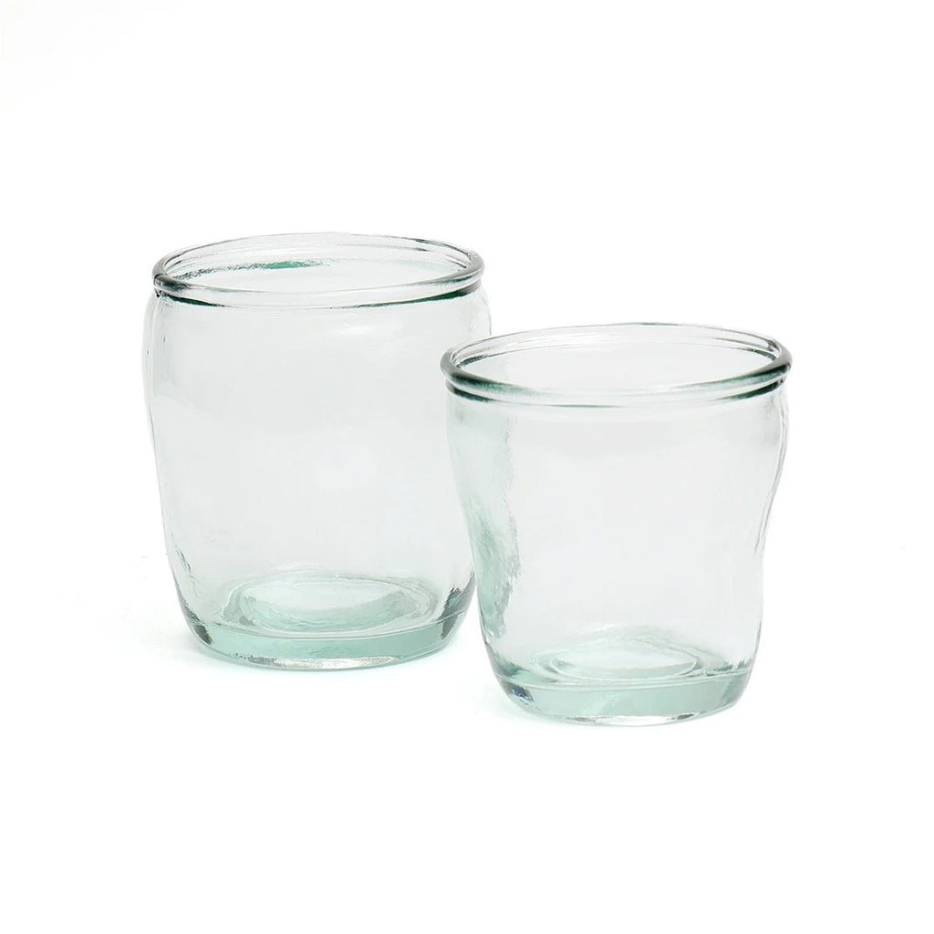 Verre cylindrique bleu en verre recyclé – H10,5 cm