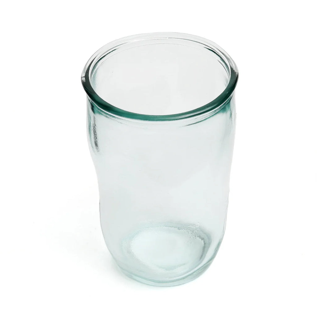 Verre cylindrique en verre recyclé transparent bleu – H13 cm