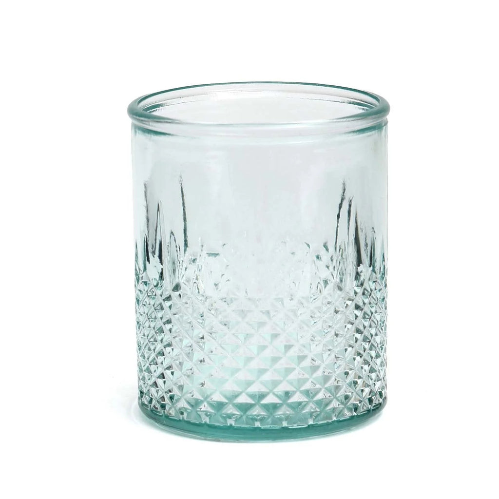 Verre facetté en verre recyclé bleu avec texture pour tumbler élégant