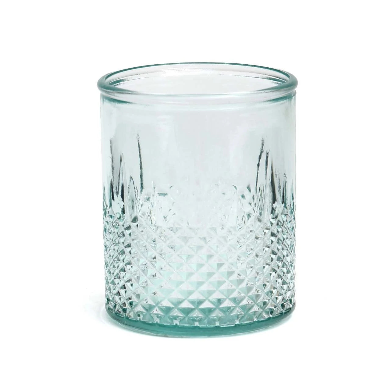 Verre facetté en verre recyclé bleu avec texture pour tumbler élégant