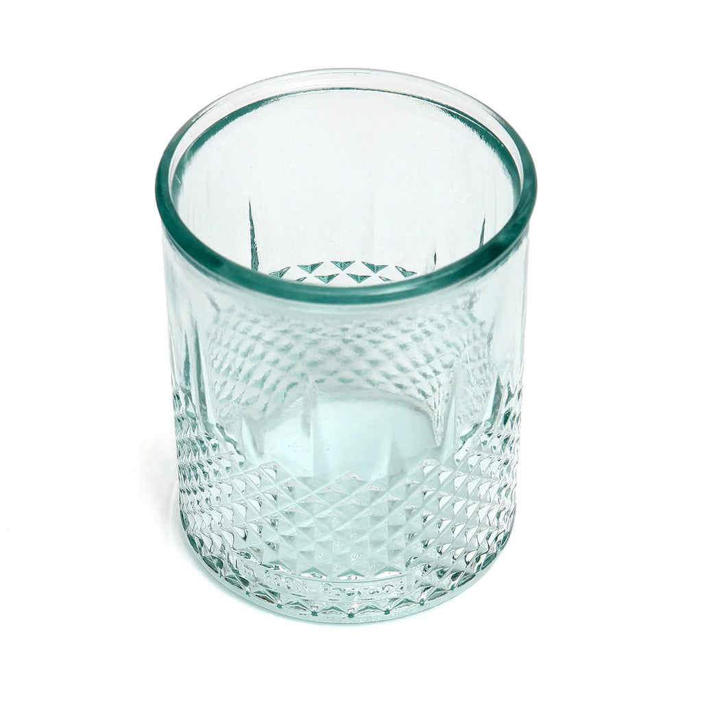 Contenant en verre recyclé bleu à texture facettée pour décoration ou rangement