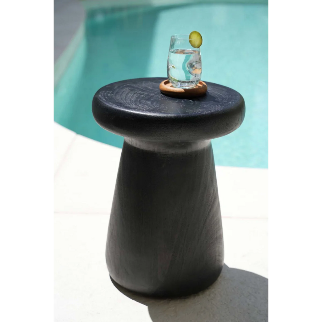 Tabouret de bar noir moderne avec coquetier en bois, verre deau et verre Verre en verre recyclé transparent finition bleu clair H11 cm