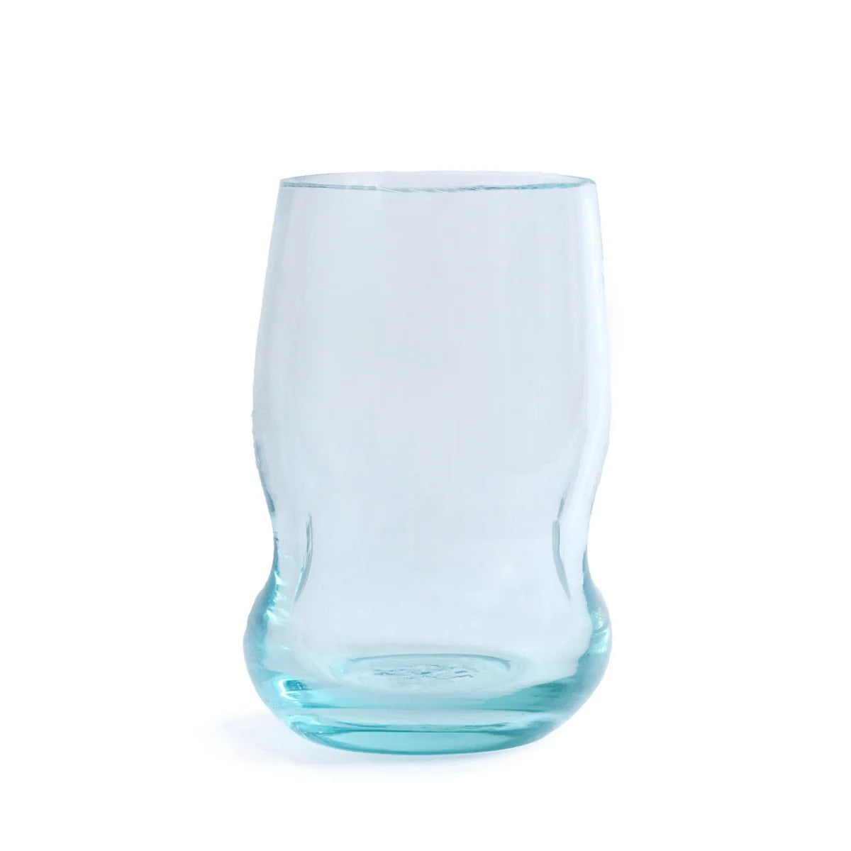 Verre à vin sans pied en verre recyclé bleu clair texturé, H11 cm