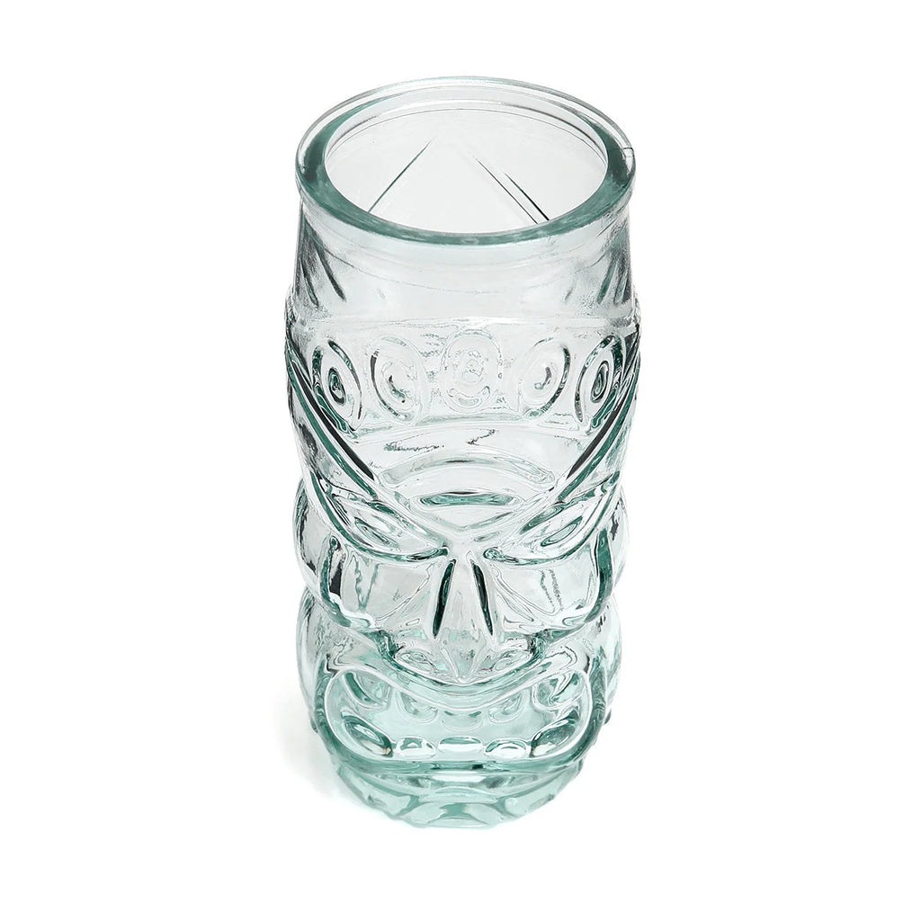 Verre tiki sculpté en verre recyclé transparent bleu