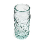 Verre tiki sculpté en verre recyclé transparent bleu