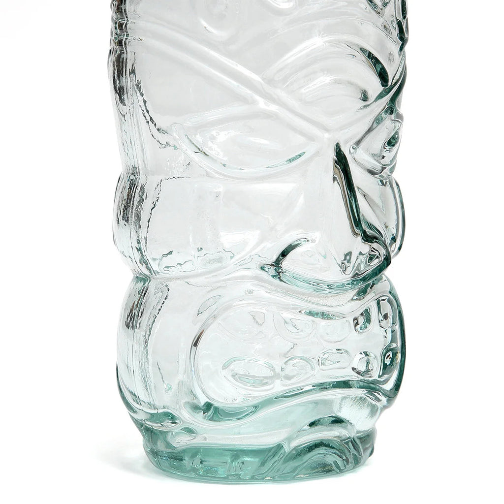 Verre tiki sculpté en verre recyclé transparent bleu pour boissons tropicales
