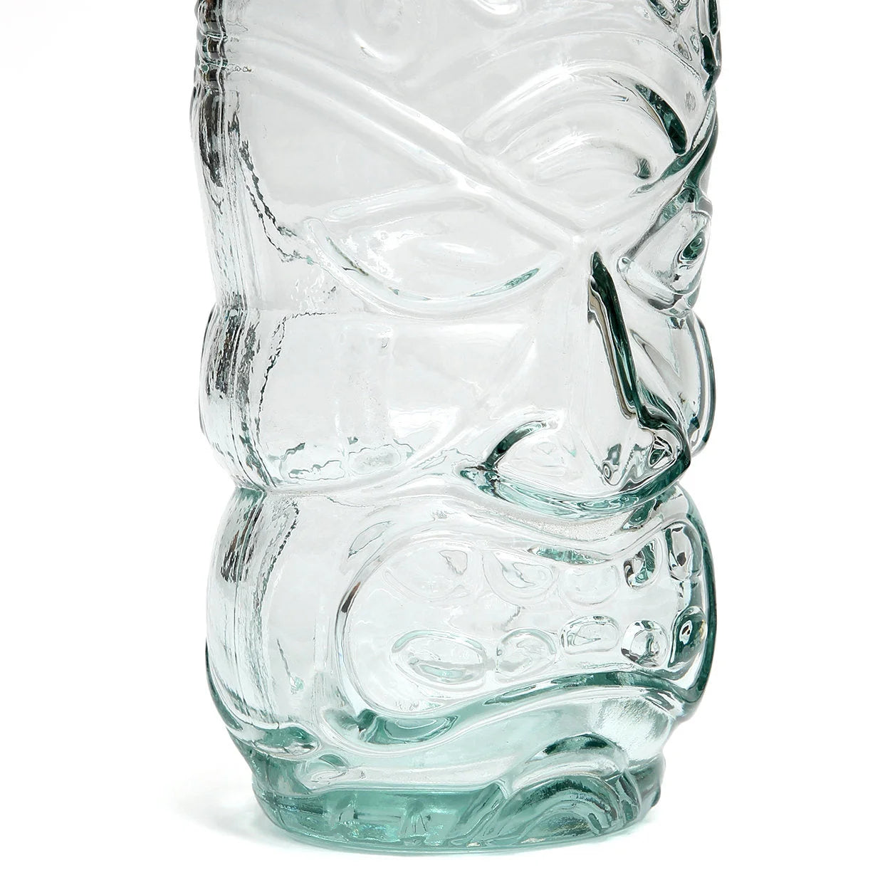 Verre tiki sculpté en verre recyclé transparent bleu pour boissons tropicales