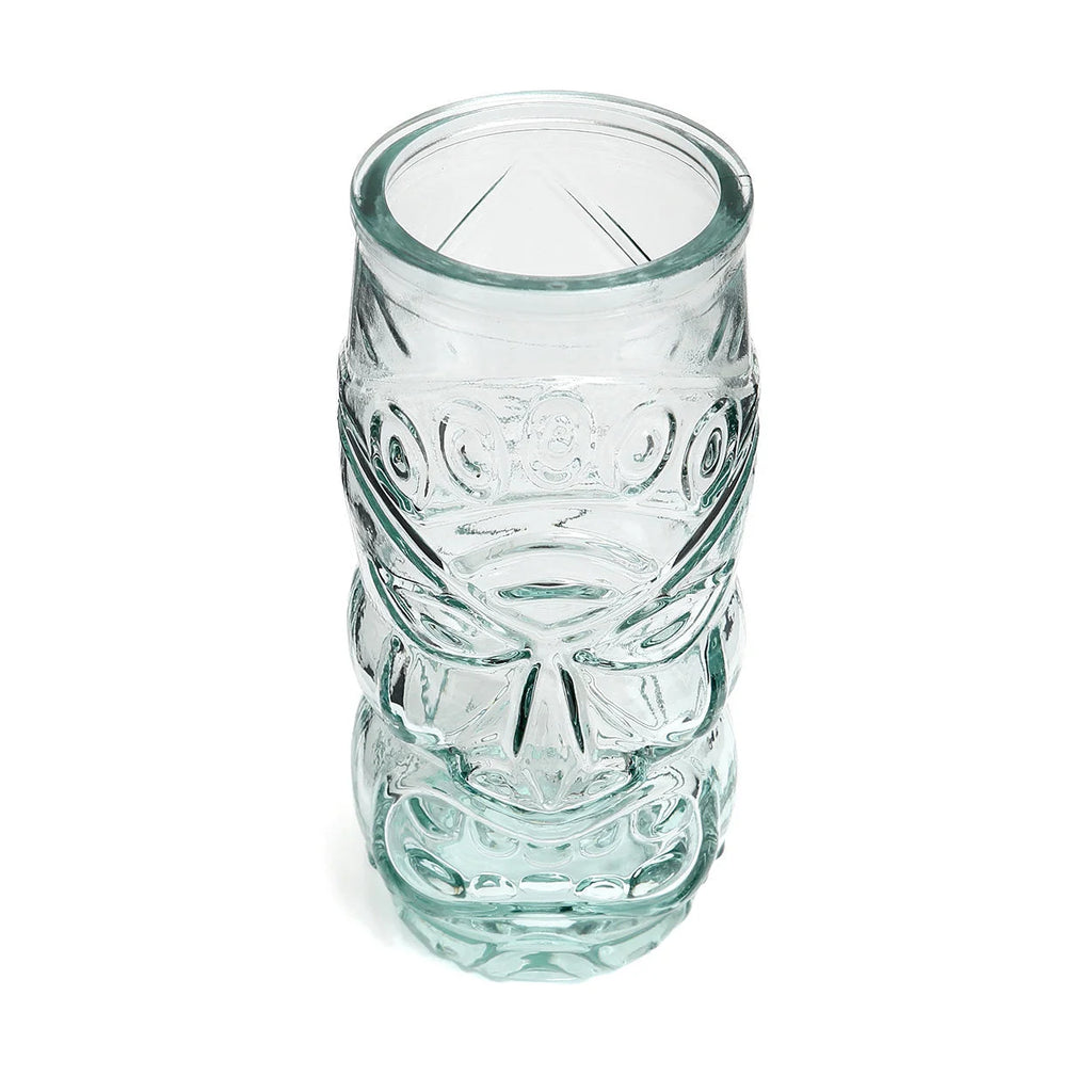 Verre tiki sculpté en verre recyclé transparent bleu, tumbler en verre clair