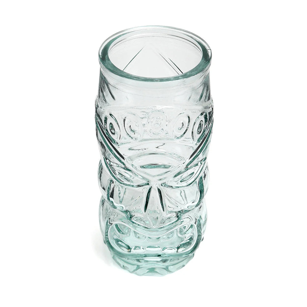 Verre tiki sculpté en verre recyclé transparent bleu, tumbler en verre clair