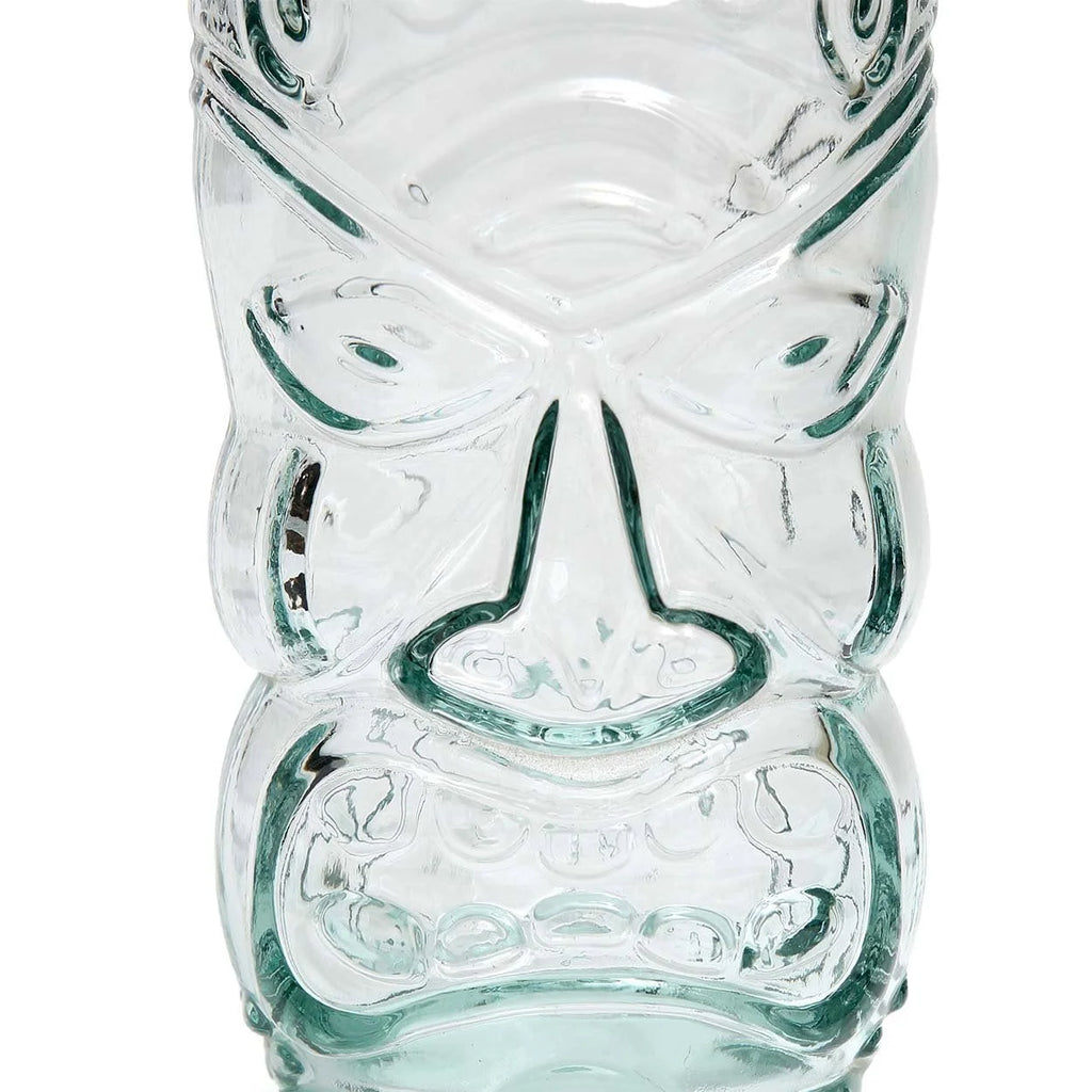 Verre tiki sculpté en verre recyclé transparent bleu, mug tiki en verre clair