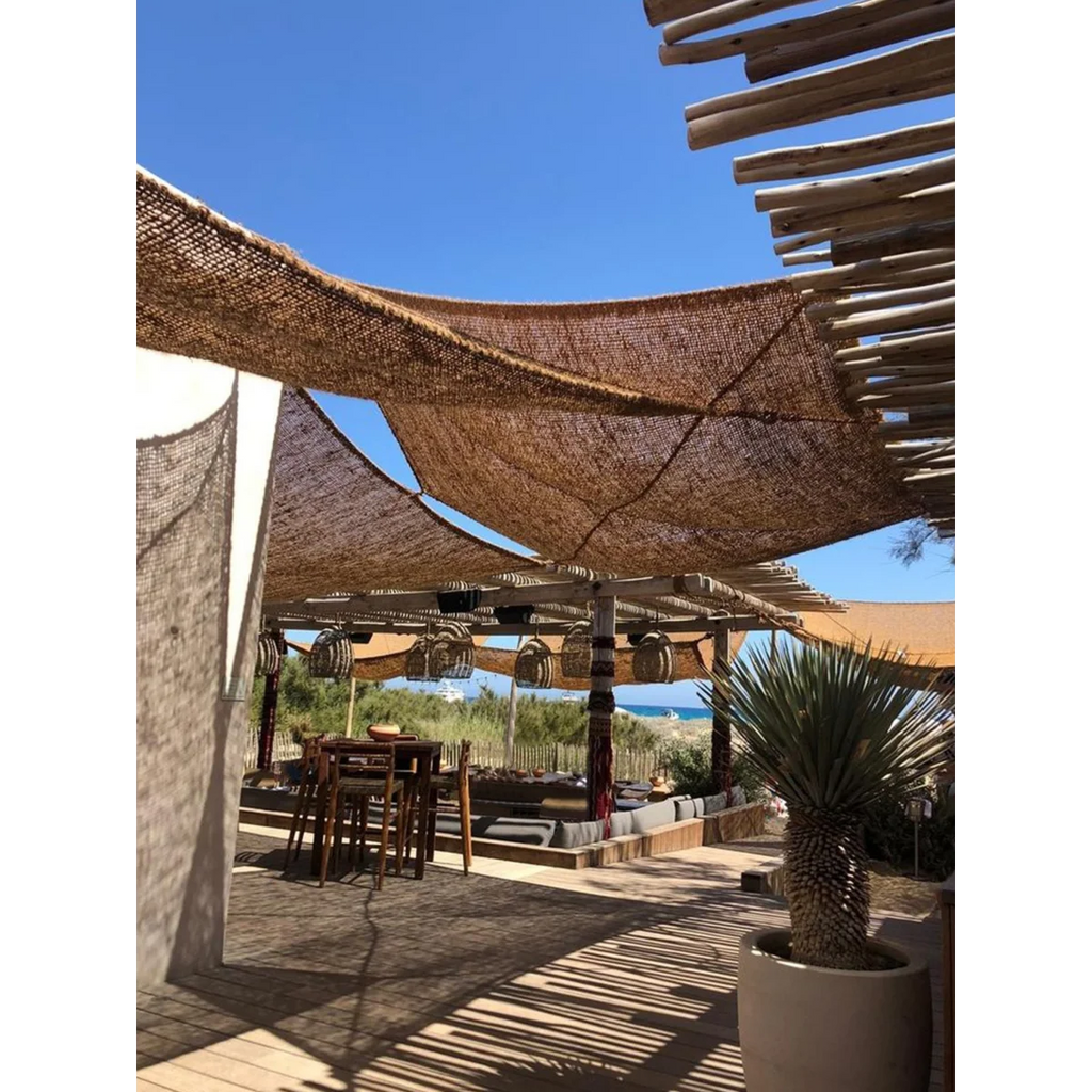 Voile d’ombrage rectangulaire en fibre de coco ajourée naturelle – 300x200 cm